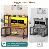 SEDETA Gaming Desk, 60'' Gaming Desk with Hutch and LED Lights, Computer Desk with Storage Shelves, Large PC Gamer Desk with Display Cabinet, Monitor Stand, Power Outlet for Home Office, Rustic Brown SEDETA