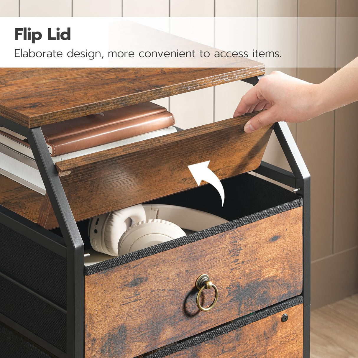 HOOBRO 2-Drawer Mobile File Cabinet, Filing Cabinet with Charging Station, Printer Stand with Open Storage Shelf, for A4/Letter Size, Home Office, Nonwovens Drawer, Rustic Brown and Black BF10UWJ01 HOOBRO