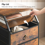 HOOBRO 2-Drawer Mobile File Cabinet, Filing Cabinet with Charging Station, Printer Stand with Open Storage Shelf, for A4/Letter Size, Home Office, Nonwovens Drawer, Rustic Brown and Black BF10UWJ01 HOOBRO