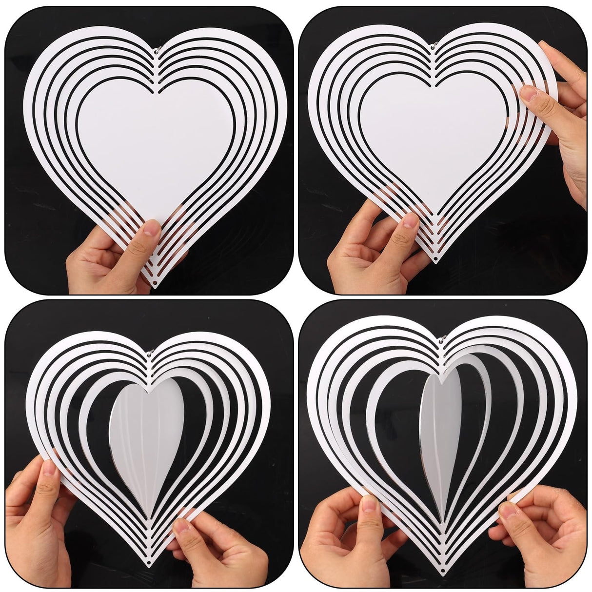 4pcs Sublimation Wind Spinner Blanks Heart, 8 inch Sublimation Blanks Spinners, Metal Wind Spinners for Crafts, 3D Wind Spinners Hanging for Indoor Outdoor Garden Lawn Yard Decoration SAVITA