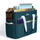 JJRING Craft Organizer Tote Bag, Large Art Storage Caddy with Multiple Pockets, Bluish Green Sewing Bag for Art, Craft, Scrapbooking, School, Medical, and Office Supplies Storage JJRING