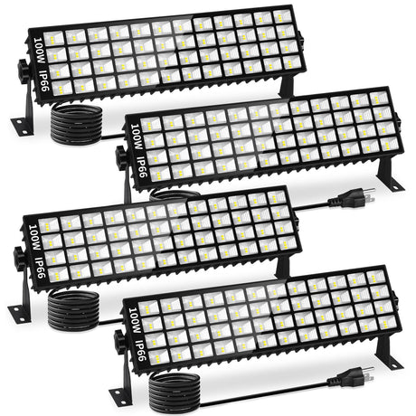 4 Pack 100W LED Work Shop Light for Garage, IP66 Waterproof Outdoor Workshop Light with Plug, Light Up 4800sq.ft, 11000lm 6000K Daylight White Work Bench Light for Yard Garden Factory Stadium Linstaine