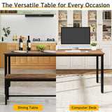 Rovibek 43" Dining Table Set for 4, Modern Space Saving Kitchen Breakfast Table with Benches & Adjustable Feet, Wooden Industrial Style Farmhouse, Brown Rovibek