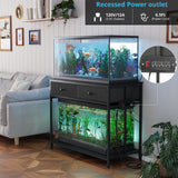 VOWNER 40 Gallon Aquarium Stand with Power Outlet, Metal Frame Fish Tank Stand with Cabinet Storage, Double Turtle Reptile Terrariums Tank Stand, 39.4" L*18.9" W Tabletop, 660LBS Capacity, Black VOWNER