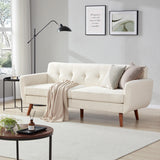 Tbfit 78" W Linen Sofa Couch, Mid Century Modern Decor Loveseat Couches for Living Room, Button Tufted Upholstered Small Couch for Bedroom, Solid, and Easy to Install Love Seats Furniture, Beige Tbfit