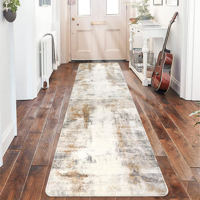 famibay Hallway Runner Rug 8 ft, Washable Runner Rugs with Rubber Backing Modern Abstract Runner Rug Non Slip Soft Low Pile Long Carpet Runners for Hallway Kitchen Entryway Bathroom(Beige/Camel)