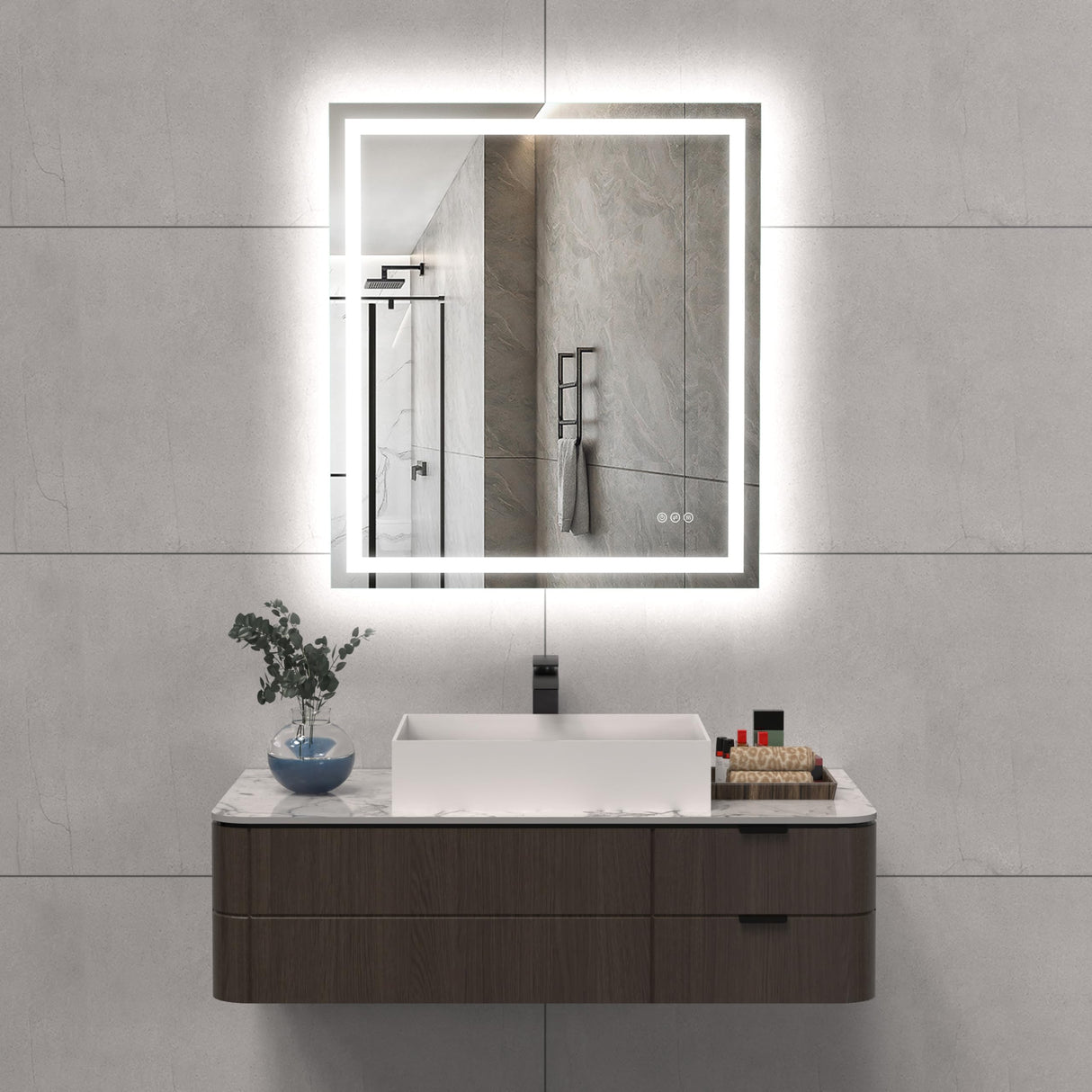 LED Bathroom Mirror Lights 32x36 Inch Front & Backlit Lights Vanity Mirror, Wall Mounted Anti-Fog Dimmable LED Makeup Mirror, IP54 3K-6K Warm/Natural/Daylight, Tempered Glass (Horizontal/Vertical) UL LED ENERGY PLUS