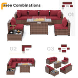 UDPATIO Outdoor Patio Furniture Set with Fire Pit Table, 8 Piece Outdoor Sectional Sofas, All-Weather Wicker Patio Conversation Set for Garden, Backyard Wine UDPATIO