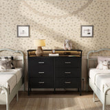 BOLUO Black Dresser with LED Light and Charging Station for Bedroom 6 Drawer Dresser with USB Outlet, Fabric Dressers & Chests of Drawers Modern BOLUO