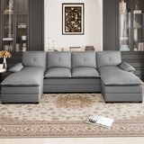 U Shaped Sectional Couch for Living Room,110" 4-Seater Comfy Couch with Double Chaise,Deep Seat Modular Sofa Couches with Thick Cushion & Soft Backrest,Light Grey Shintenchi