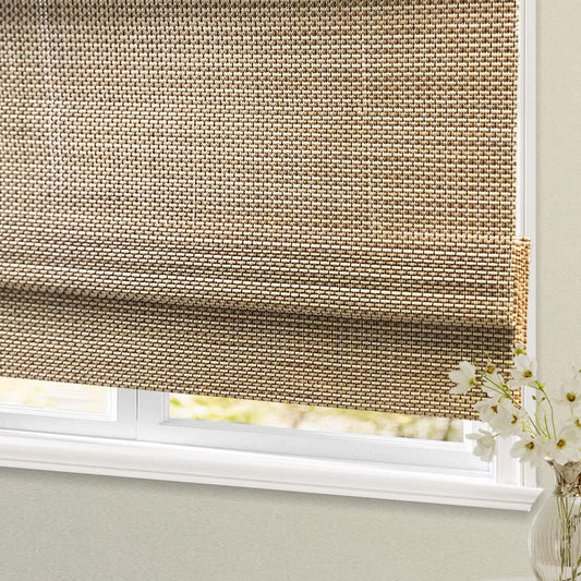 Blackout Cordless Blinds Bamboo Roman Shades, Custom Window Shades with Lining, Natural 100% Bamboo Blinds for Windows, Pattern 21