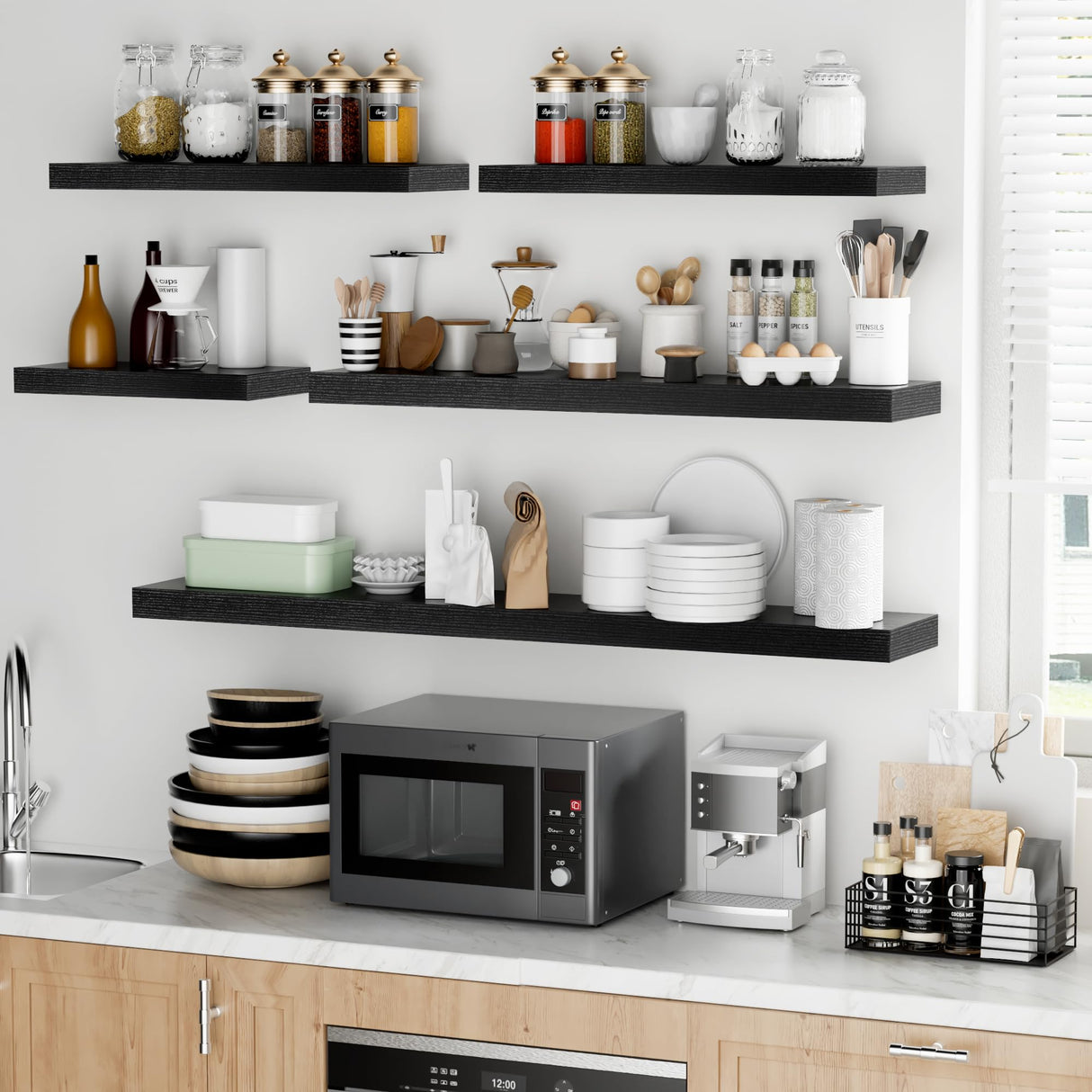 Fun Memories 48 Inch Floating Shelves - Fireplace Mantel Shelf - Deep Wall Mounted Wood Storage Shelf for Bedroom, Kitchen, Farmhouse - 1 Pack, Rustic Black Fun Memories