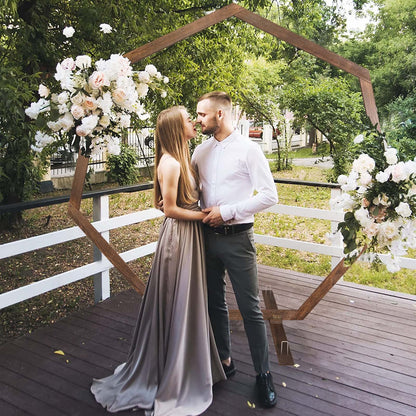 Wedding Arch 7.2FT, Heptagonal Wood Wedding Arches for Ceremony, Wooden Wedding Arch Arbor Backdrop Stand for Garden Wedding Party Indoor Outdoor Rustic Decoration(Drapes & Flowers Not Included)