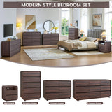Standifurno 9 Drawer Double Dresser for Bedroom, Modern Curved Wood Chest Drawers of Handleless, Large Storage Dresser Bedroom, Living Room, Entryway, Walnut Standifurno