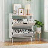 Homleke Farmhouse Shoe Storage Cabinet with 2 Flip Drawers and Barn Door Design, Adjustable Shelves, Modern Hidden Slim Narrow Shoe Rack Cabinet for Entryway, Foyer, Hallway, Living Room, White Homleke