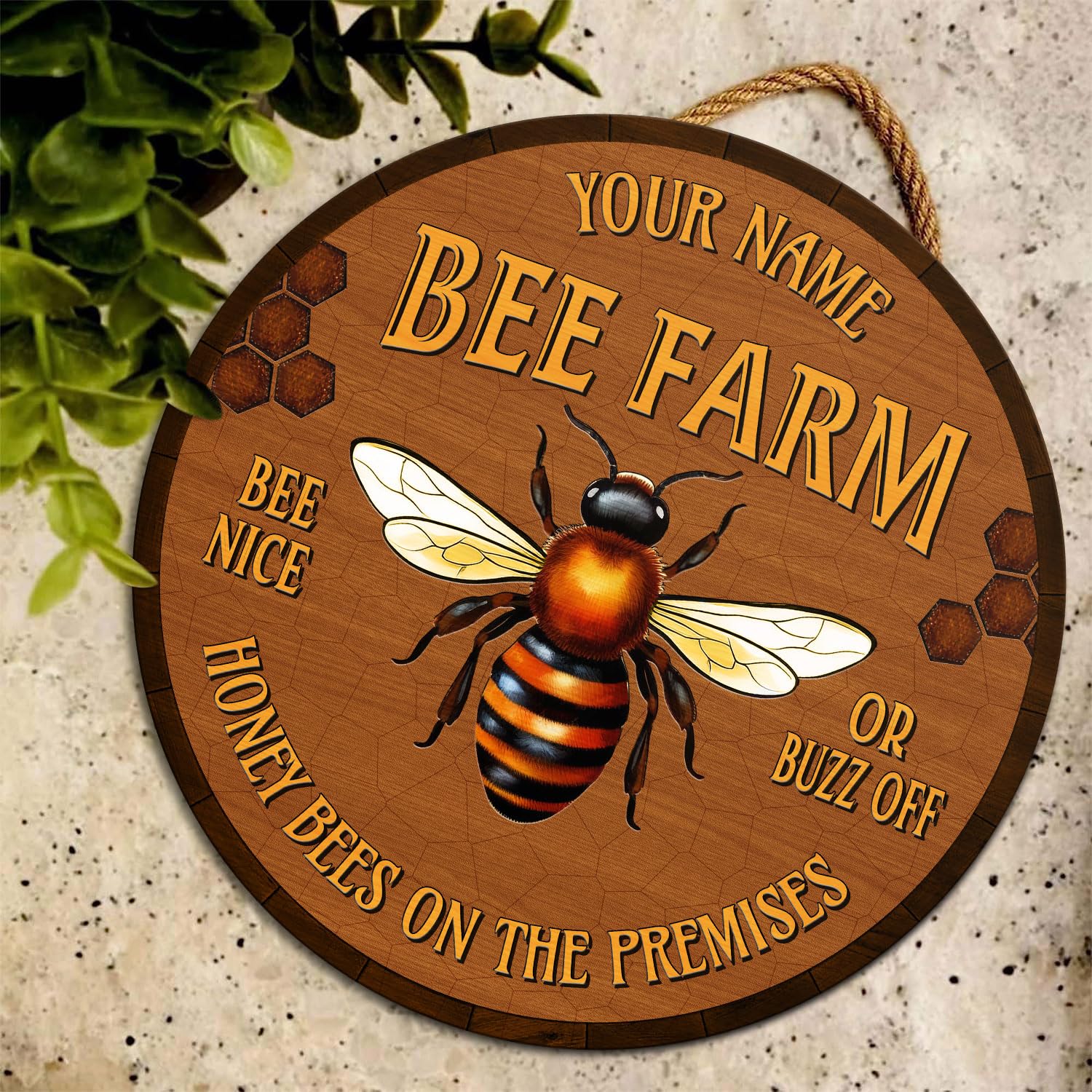 Artsy Woodsy Personalized Honey Bee Wooden Sign (Not Real Carved) Wall Art Plaque Decor Accessories, Gifts for Beekeepers Bee Lovers, Bee Farm Sign, Beekeeping Apiary Beehive Garden Yard Outd - WoodArtSupply