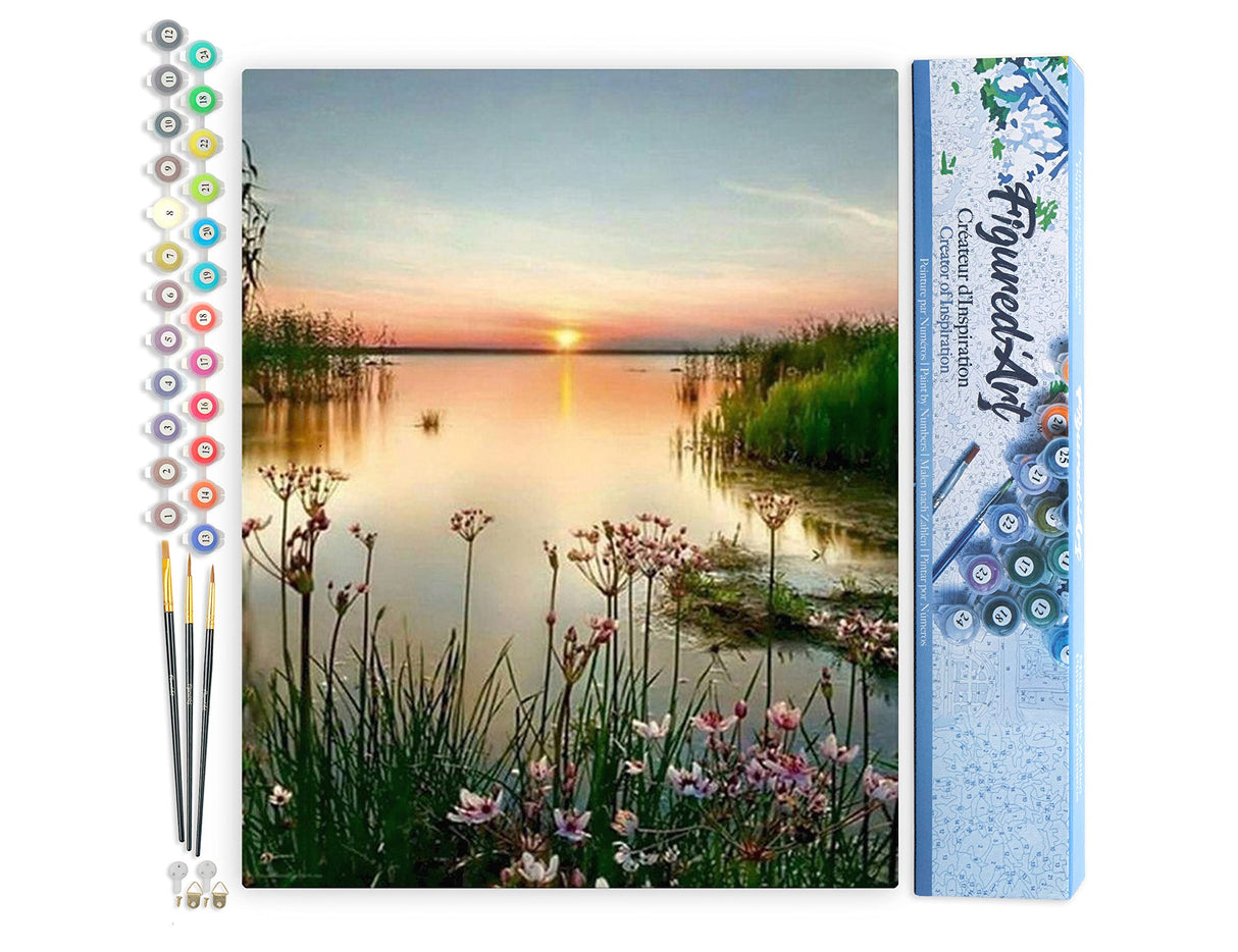 Figured'Art Paint by Numbers Kit for Adults Peaceful Lake 16"x20" - Craft Art Painting DIY Kit Rolled Canvas Without Frame Figured'Art