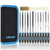 LIBRATON Needle Files Set 13PCS with 6 Steel File, 6 Diamond File Set, Cleaning Brush & Carrying Case for Wood and Metal Work DIY Metal File LIBRATON