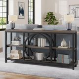 Tribesigns 70.9 inch Sofa Console Table, Extra Long Narrow Entryway Tables with 3 Tier Wood Storage Shelves Metal Frame for Foyer Hallway Living Room Behind Couch, Black Rustic Gray Tribesigns