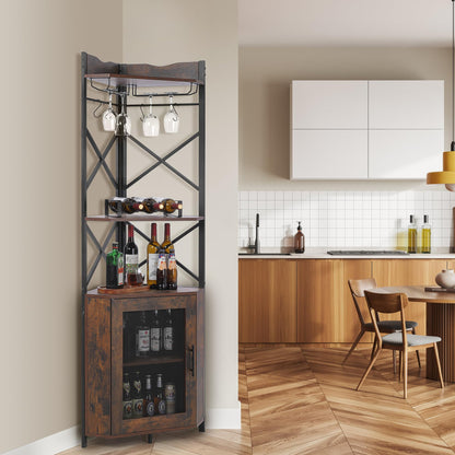 Corner Bar Cabinet, 5-Tiers Home Corner Wine Cabinet, Liquor Cabinet Bar with Glass & Wine Holder for Living Room/Kitchen