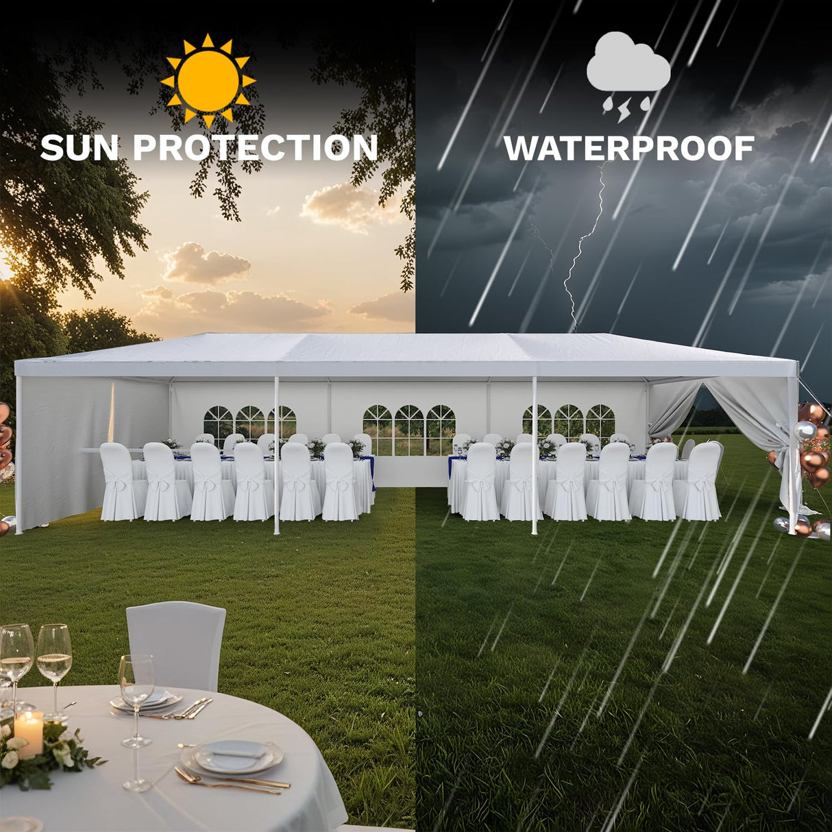 Devoko 10'x30' Heavy-Duty Party Tent - Waterproof Outdoor Canopy with UV Protection & Sidewalls for Weddings, Backyard Events, Patio - Wind-Resistant Large Event Tent Devoko
