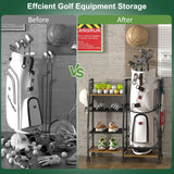 DAOUTIME Golf Bag Garage Storage Rack with Wheels, Organizer for Single Golf Bag and Equipment Accessories, Ideal for Home, Garage, Club, Shed, Basement - Sturdy Wood and Metal Construction (Black) DAOUTIME