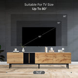 LUMISOL Modern TV Console Table for 80" TV, TV Stand with 3 Cabinets and Open Shelves, Wood Entertainment Center TV Media Table with Ample Storage for Living Room, Bedroom, Natural Wood LUMISOL