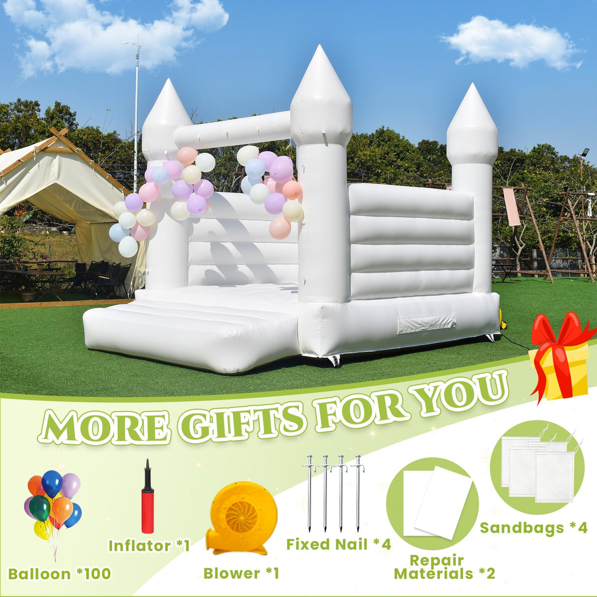 White Bounce House 13x12x10 FT Inflatable PVC Commercial Bounce Castle House for Wedding Birthday Party Indoor Outdoor with Blower Ninghaovov
