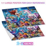 JOYZEXY 100 Piece Puzzles for Kids Ages 4-6-8, Mermaid and Unicorn Puzzles 100 Pieces for Kids, Underwater Scene Jigsaw Puzzle for Children Learning Educational Toys Gifts for Girls Boys JOYZEXY