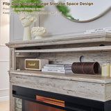 RedLemon Electric Fireplace with Mantel, 3-Sided Glass Farmhouse TV Stand with Fireplace for TVs up to 65", 52" Media Entertainment Center Console with Storage for Living Room, Antique Brush White RedLemon