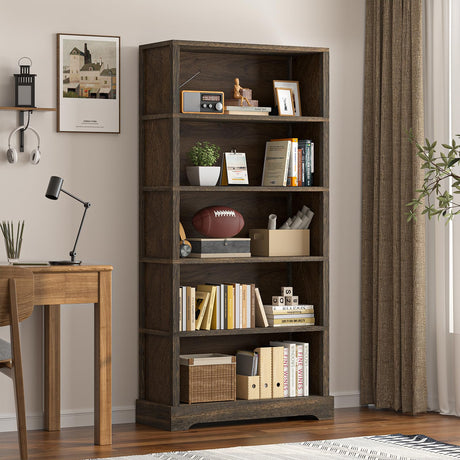 5-Shelf Wood Bookcase, 65 Inch Tall Bookshelf with Storage, Floor Standing Display Book Shelf (Rustic Brown) TVU