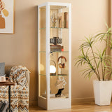 BECHAEO Glass Display Cabinet with 12 Color Lights and Lock, 4-Tier Curio Cabinet with Tempered Glass Door, Adjustable Shelves, 63" Metal Display Case for Collectibles Living Room, White BECHAEO