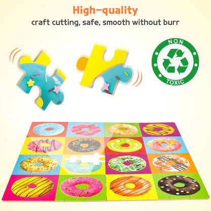 SYNARRY 100 Piece Wooden Puzzles for Kids Ages 4-8, Donuts Jigsaw Puzzle for Kids Ages 4-6 8-10 Teens, Preschool Educational Puzzles for 4 5 6 7 8 9 Years Old Boys Girls Children, Beautiful Toys Gifts