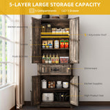 DWVO 72" Tall Farmhouse Pantry Cabinet, Kitchen Storage Pantry with Barn Doors & Drawer, Versatile Organizer with Adjustable Shelves, Rustic Cupboard for Dining Room, Living Room, Dark Rustic Oak DWVO