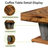 LITTLE TREE Square Coffee Table, Modern Rustic Coffee Table for Living Room, Wooden Coffee Table with Adjustable Feet, Brown LITTLE TREE