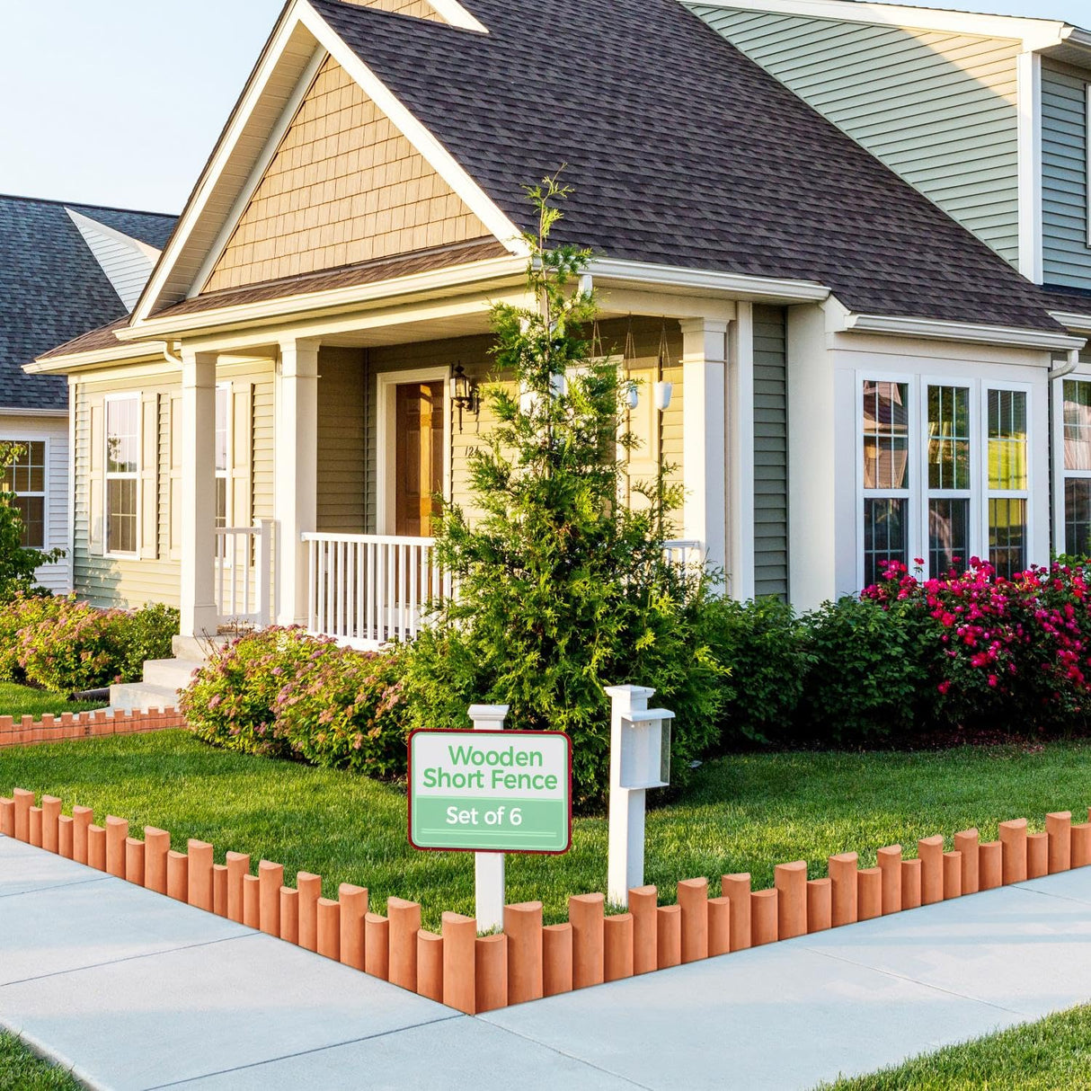 Yaheetech 18pcs Garden Wooden Short Fence,Outdoor Landscape Edging Flexible Decorative Border, No-Dig Wood Fences for Spring Yard Patio Pathway Lawns Courtyard Maintenance - 594in Yaheetech