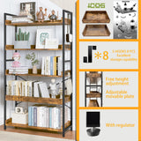 HCHQHS 5 Tier Bookshelf, Adjustable Industrial Bookcase, Vertical Tall Book Shelf, Wood and Black Metal Open Bookshelves for Home Office, Living Room, Bedroom HCHQHS
