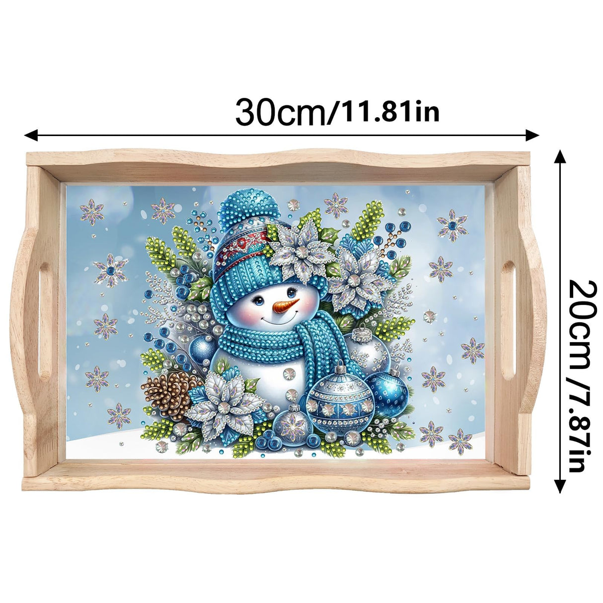 DIY Diamond Art Painting Wooden Tray Kit With Handle, Food Tray for Breakfast, Bar Dinner Table Decoration, Diamond Dots Gem Painting Art Set for Beginners-Snowman1 WoodArtSupply