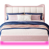 LIKIMIO Pink Floating Bed Frame King with Cat Ear Headboard and LED Lights LIKIMIO