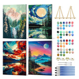 JOOZ 4 Pack Paint by Numbers Kit for Adults with Frame, Moon Paint by Number with Easel, DIY Mountain Lake Adult Paint by Number Kits on Canvas, Landscape Oil Painting Kit for Home Decor 8x12 Inch JOOZ