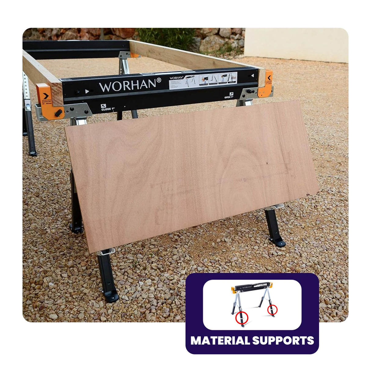 WORHAN Sawhorse Twinpack 2600 lbs Jobsite Table Folding Quickly Adjustable Legs Support Arms Sawing Non Slip Trestle Sawmule Steel Workbench S600A WORHAN