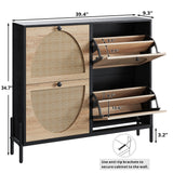 IRONCK Rattan Shoe Cabinet Storage with 4 Flip Drawers, Freestanding Shoe Storage Organizer Cabinet for Entryway, Narrow Shoe Rack Cabinet, Black IRONCK