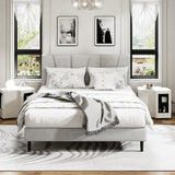 Queen Size Platform Bed Frame with Upholstered Headboard, Wooden Slats Support, Noise Free, No Box Spring Needed, Easy Assembly, Light Grey, Linen Sismplly