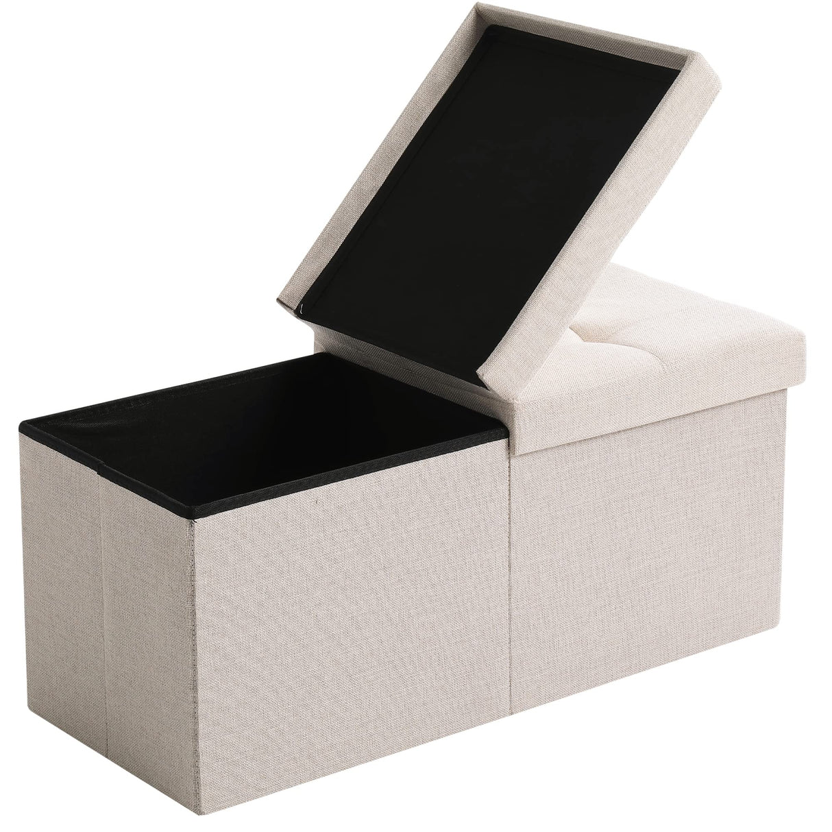CUYOCA Storage Ottoman Bench Foldable Seat Footrest Shoe Bench End of Bed Storage with Flipping Lid, 75L Storage Space, 30 inches Linen Fabric Beige CUYOCA