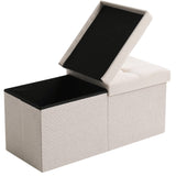 CUYOCA Storage Ottoman Bench Foldable Seat Footrest Shoe Bench End of Bed Storage with Flipping Lid, 75L Storage Space, 30 inches Linen Fabric Beige CUYOCA