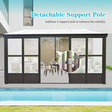 SHPAI 12x14FT Wall Mounted Sunroom, Outdoor Permanent Lean-to Solarium with Detachable Polycarbonate Roof, 2 Lockable Sliding Doors, Aluminum Gazebo Against The Wall Sun Room for Garden Patio Deck SHPAI
