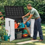 DWVO 36 cu ft Tool Storage Shed, Storage for Bakcyard, Patio, and Garden, Resin Plastic Shed with Sloped Lid, Lockable Door, and Wood Grain Finish, Light Gray DWVO