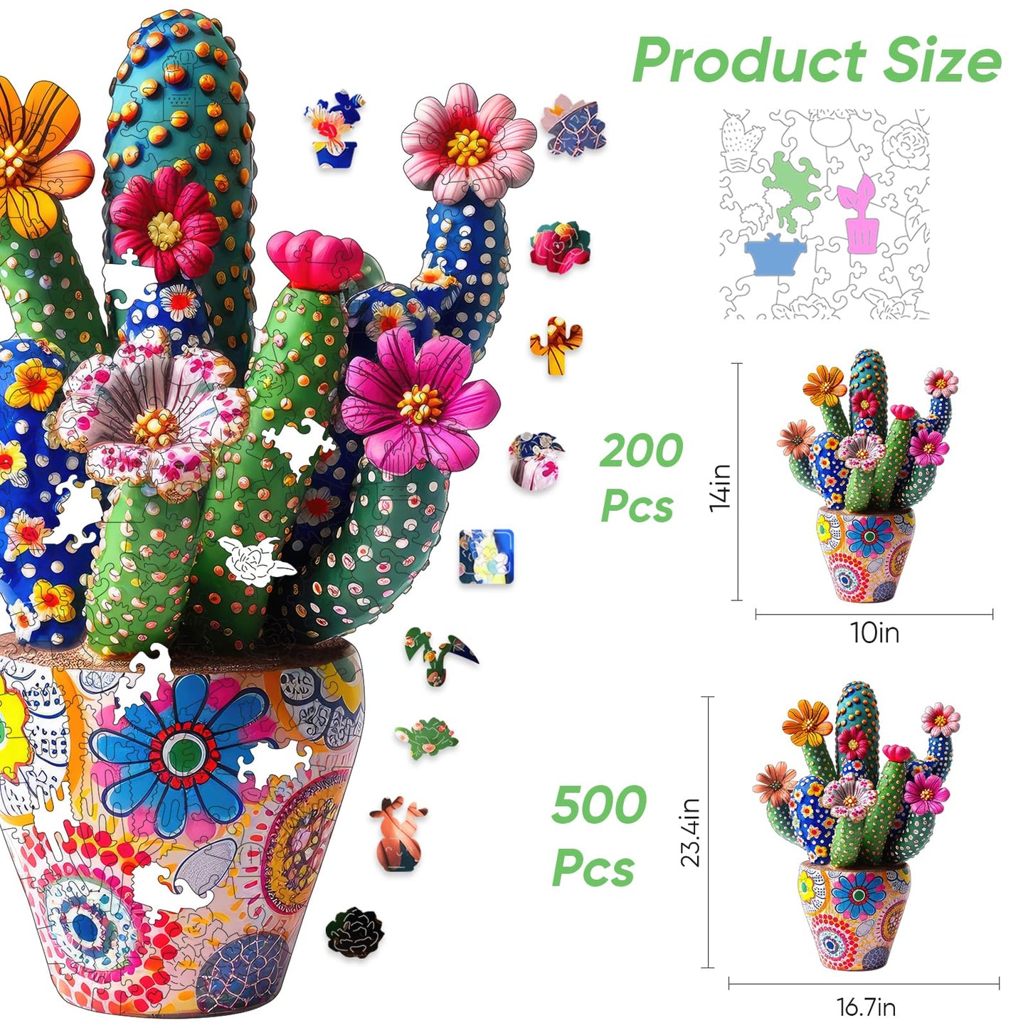 Mys Aurora Puzzles for Adults Cactus Flower Wooden Puzzles, 500 Pieces Unique Shaped Liberty Jigsaw Puzzles, Birthday for Adults and Kids, Fun Challenge Family Game 16.7'' x 23.4''