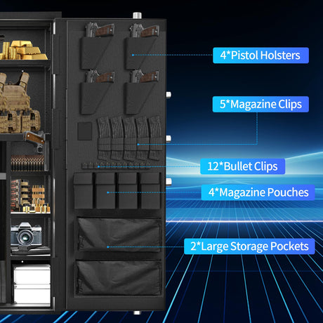 Large Rifle Safe, 30 Gun Safe for Rifle and Shotgun/Rifle Pistol Rack/Storage Pocket/Removable Shelf/Silent Mode/External Battery/Key/LED,180° Open Door Panel Organizer Unassembled Gun Safe TTSITG