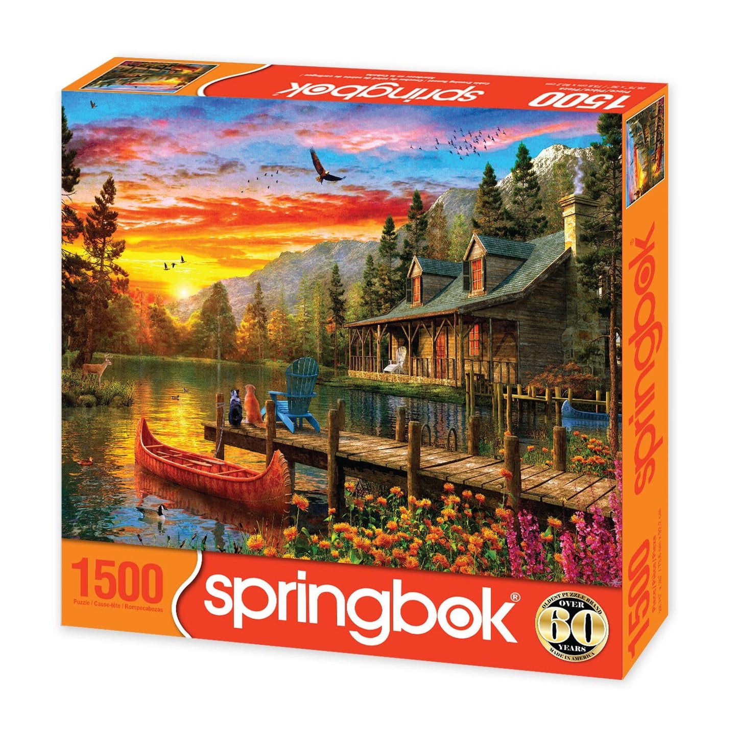 Springbok's 1500 Piece Jigsaw Puzzle Cabin Evening Sunset - Made in USA